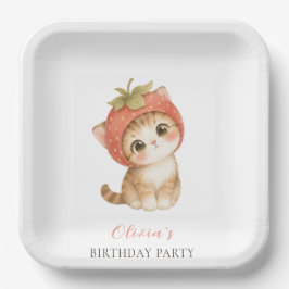 かわいいいちご猫の誕生日 ペーパープレート