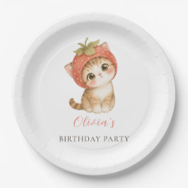 かわいいいちご猫の誕生日 ペーパープレート