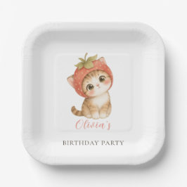 かわいいいちご猫の誕生日 ペーパープレート