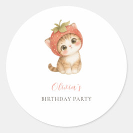 かわいいいちご猫の誕生日 ラウンドシール