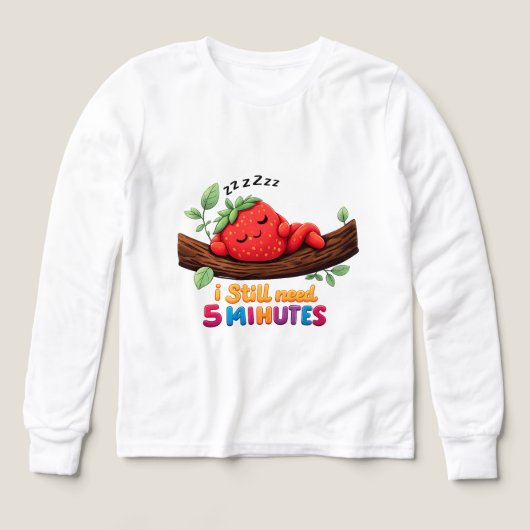 かわいいいねむりいちご女子用長袖Tシャツ (デザイン正面)