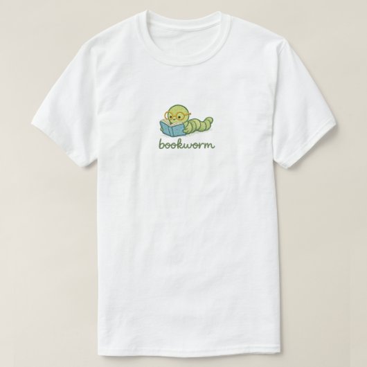 かわいいいもむしが本を読む Tシャツ (デザイン正面)