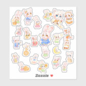 かわいいうさぎとねこのステッカー シール (シート)