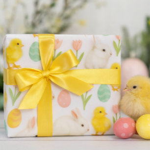かわいいうさぎとニワトリといろいろなイースターエッグ ラッピングペーパー