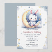 かわいいうさぎと可愛い月の誕生日 招待状 (正面/裏面)