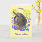 かわいいうさぎと花は過ぎ越し、アストーバー カード (黄色い花)