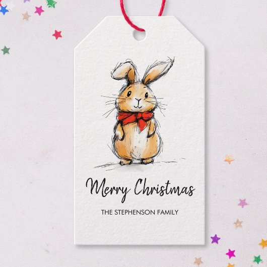 かわいいうさぎのスケッチ メリークリスマス ギフトタグ