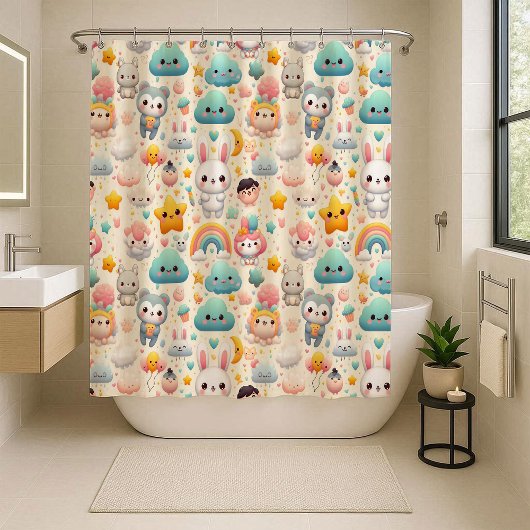 かわいいうさぎのパステルカラーのファンタジーな子供用シャワーカーテン シャワーカーテン
