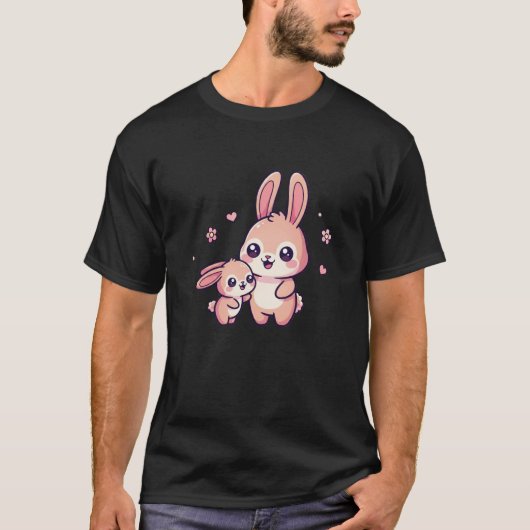 かわいいうさぎの家族の抱擁 - 愛らしい母 Tシャツ (正面)