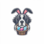かわいいうさぎの耳のセントバーナードの犬のイースターエッグオーナー シール (正面)