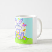 かわいいうさぎの蝶と花 紫色のうさぎ コーヒーマグカップ (正面右)