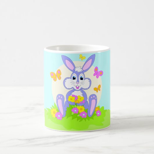 かわいいうさぎの蝶と花 紫色のうさぎ コーヒーマグカップ (中央)