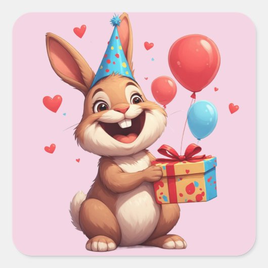 🐇 かわいいうさぎの誕生日お祝いデザイン スクエアシール (正面)