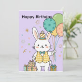 かわいいうさぎの誕生日パーティー招待状 招待状 (スタンド正面)