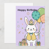 かわいいうさぎの誕生日パーティー招待状 招待状 (正面/裏面)