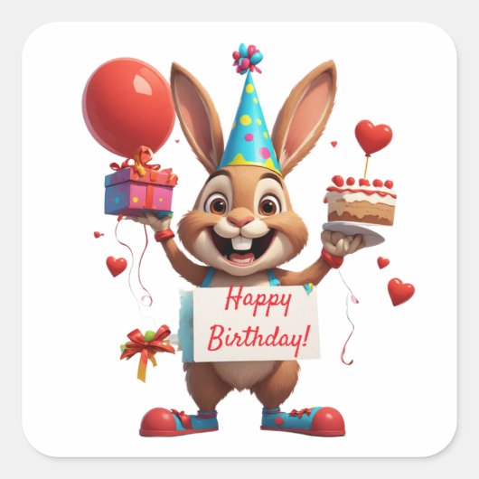 かわいいうさぎの誕生日メッセージサイン 🐇 スクエアシール (正面)