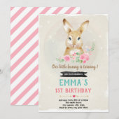 かわいいうさぎの誕生日招待状 招待状 (正面/裏面)