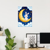 かわいいうさぎの金の三日月 🐰🌙赤ちゃん部屋のインテリア ポスター (ホームオフィス)