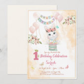 かわいいうさぎの1歳の誕生日招待状カード 招待状 (正面/裏面)