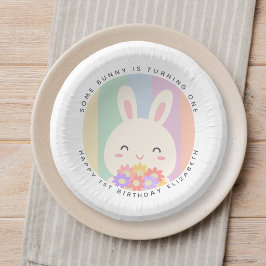 かわいいうさぎの1歳の誕生日 レインボー ペーパーボウル