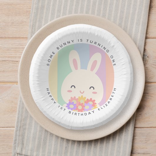 かわいいうさぎの1歳の誕生日 レインボー ペーパーボウル
