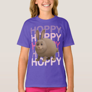 かわいいうさぎの“Hoppy Hoppy”タイポグラフィーデザイン Tシャツ