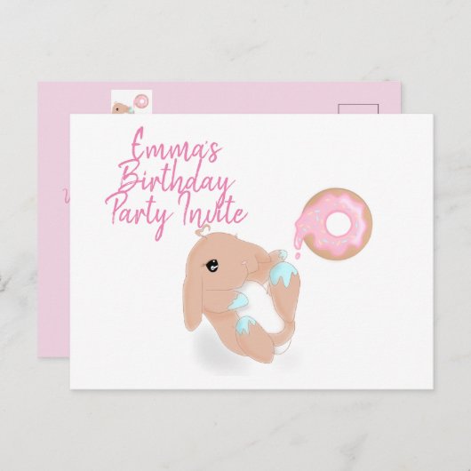 かわいいうさぎ漫画バニー誕生パーティー招待状 ポストカード (正面/裏面)