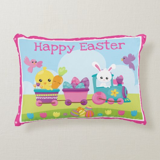 かわいいうさぎ、ひよこ&チョコレートエッグスの復活祭 アクセントクッション (正面)