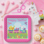 かわいいうさぎ、ひよこ&チョコレートエッグスの復活祭 ペーパープレート (パーティー)