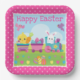 かわいいうさぎ、ひよこ&チョコレートエッグスの復活祭 ペーパープレート
