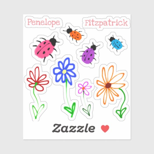 かわいいうぶな人ガーデンの花とラディバグの名前 シール (シート)