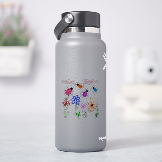 かわいいうぶな人ガーデンの花とラディバグの名前 シール (HydroFlask)