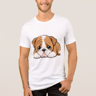 かわいいおこりんぼうのイングリッシュブルドッグの子犬 - 悲しそうなブルドッグ トライブレンドTシャツ