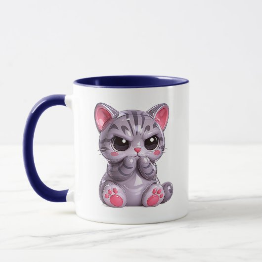 かわいいおこりんぼ仔猫 光沢 猫 マグカップ (左)