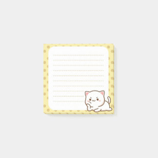 かわいいおこりんぼ猫の黄色い水玉模様の罫線付箋紙 ポストイット
