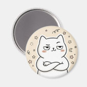 かわいいおこりんぼ白猫カワイイ丸型マグネット マグネット (正面/裏面)