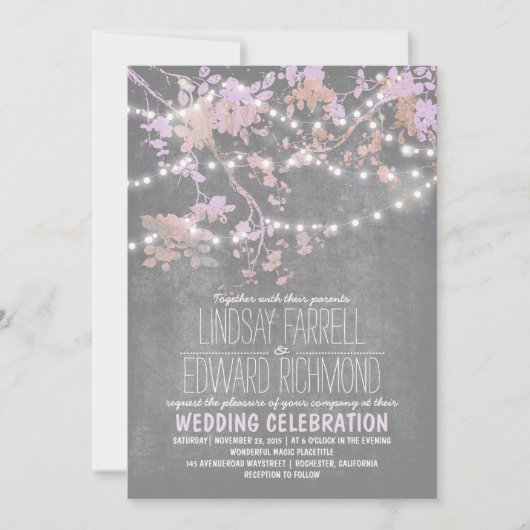 かわいいおしゃれな結婚式の招待状(ストリングライト付き) 招待状 (正面)