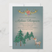 かわいいおとぎ話の森の鹿の動物のベビーシャワー 招待状 (正面)