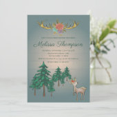 かわいいおとぎ話の森の鹿の動物のベビーシャワー 招待状 (スタンド正面)