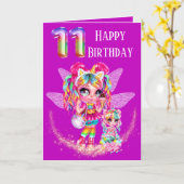 かわいいおとぎ11歳の誕生日虹アニメ魔法 カード (黄色い花)