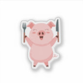 かわいいおなかがすいたブタのステッカー シール (正面)