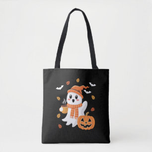 かわいいおばけがアイスコーヒーを飲むハロウィン トートバッグ