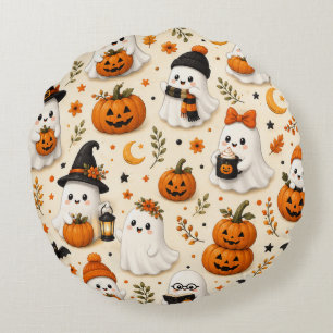 かわいいおばけとかぼちゃのハロウィンパターン ラウンドクッション