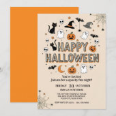 かわいいおばけとかぼちゃのハロウィンパーティー 招待状 (正面/裏面)