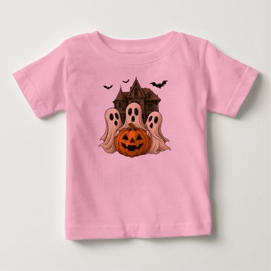 かわいいおばけとかぼちゃのハロウィンTシャツ 👻 ベビーTシャツ (正面)