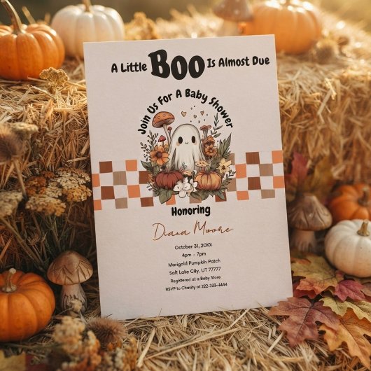 かわいいおばけとかぼちゃの秋のハロウィンベビーシャワー 招待状