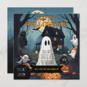 かわいいおばけとカボチャのハロウィンパーティー 招待状 (正面/裏面)