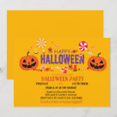 かわいいおばけとカボチャのハロウィン 招待状 (正面/裏面)