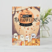 かわいいおばけとカボチャ畑のハロウィンパーティー招待状 招待状 (スタンド正面)