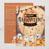 かわいいおばけとカボチャ畑のハロウィンパーティー招待状 招待状 (正面/裏面)